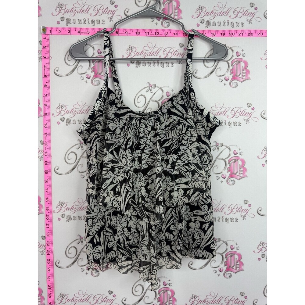 Krista Tankini swim suit Floral Print Ruffled Sleeveless Top - Black/Cream